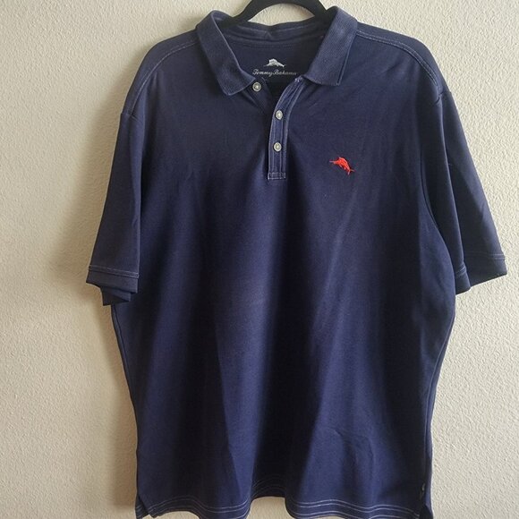 Tommy Bahama Mens Polo Shirt Short Sleeve Embroidered Logo Golf Navy Blue Size L - Picture 1 of 8